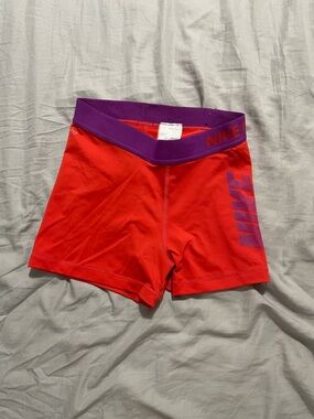 3/$30 Nike Bright Orange Athletic Shorts with Purple Waistband